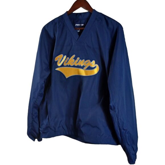Sport-Tek Pullover Windbreaker Track Jacket Mens Small Blue Yellow Vikings Y2K - Picture 3 of 10